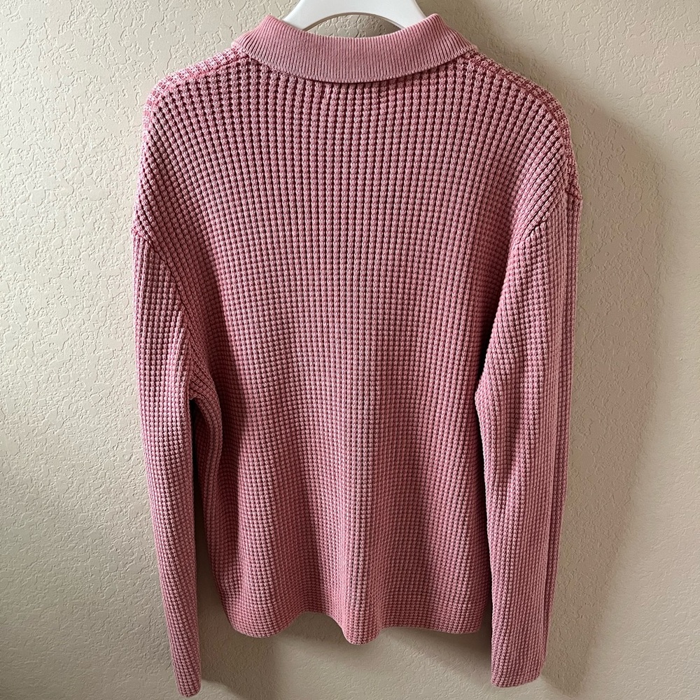 Zara Men’s Pink Long-Sleeve Button-Up Knit Polo Shirt Size L Waffle Knit - Picture 8 of 8